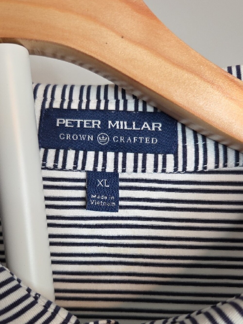 Peter Millar Shirt Men's XL Crown Crafted Golf Stretch Polo Black White Striped - Picture 3 of 8